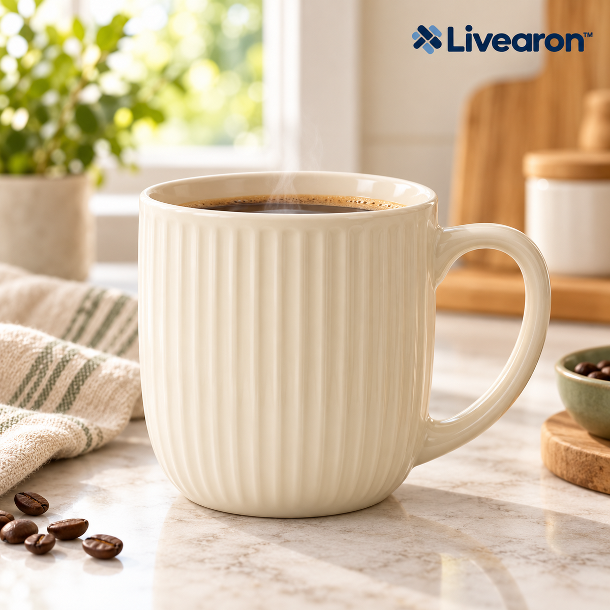 Livearon™ Cream Ribbed Coffee Mug