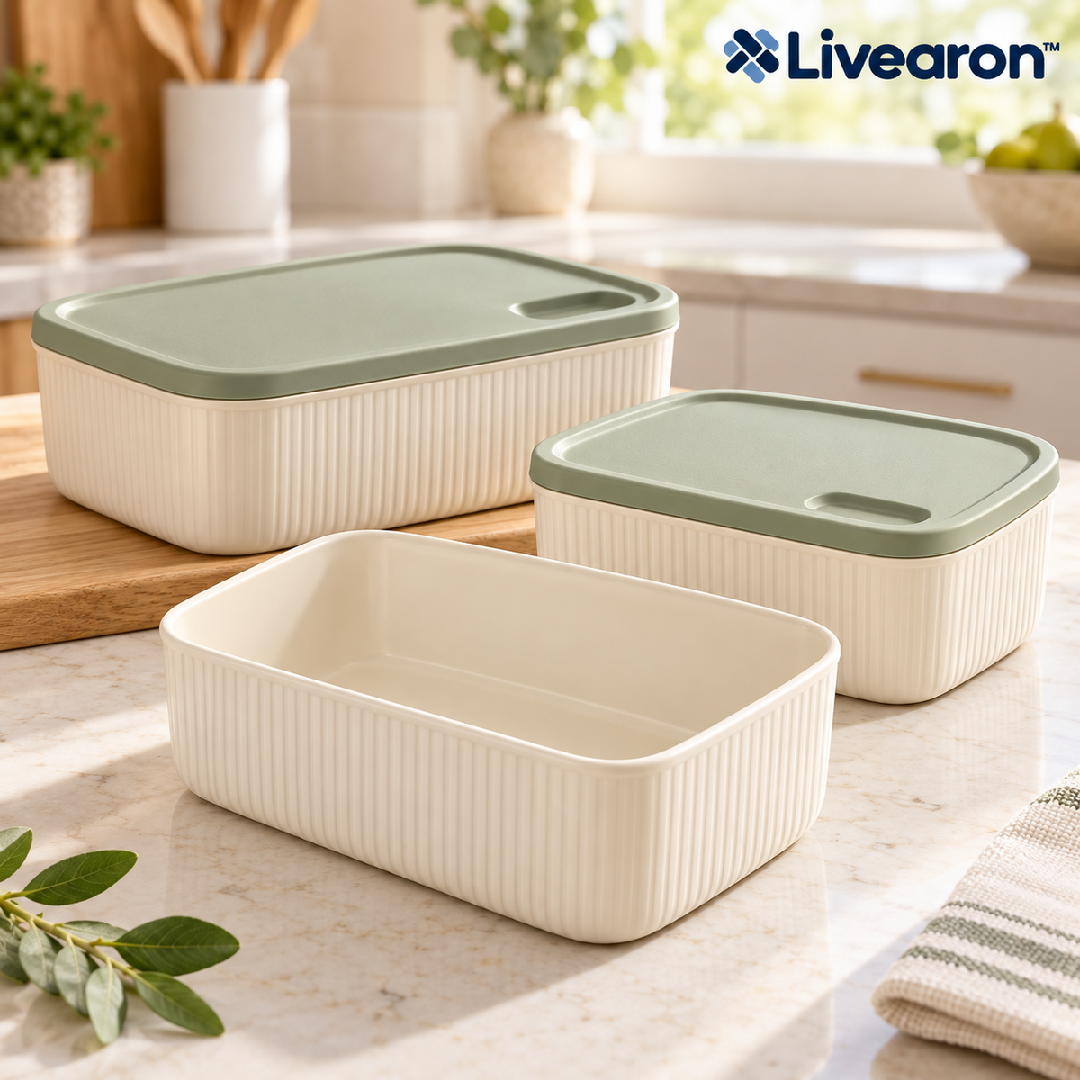 Livearon™ Sage-Lid Kitchen Storage Box Set main product view