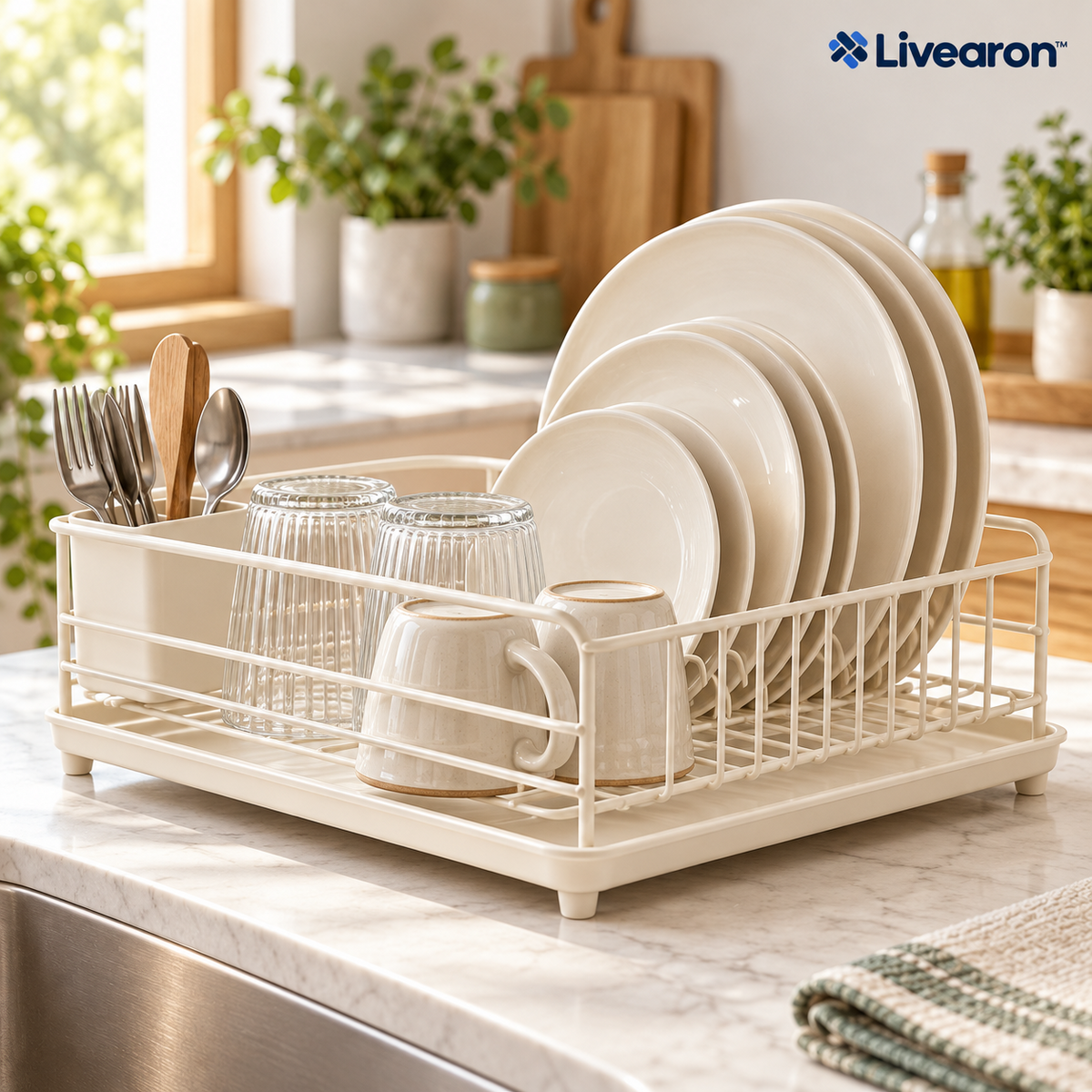 Livearon™ Cream Dish Drying Rack