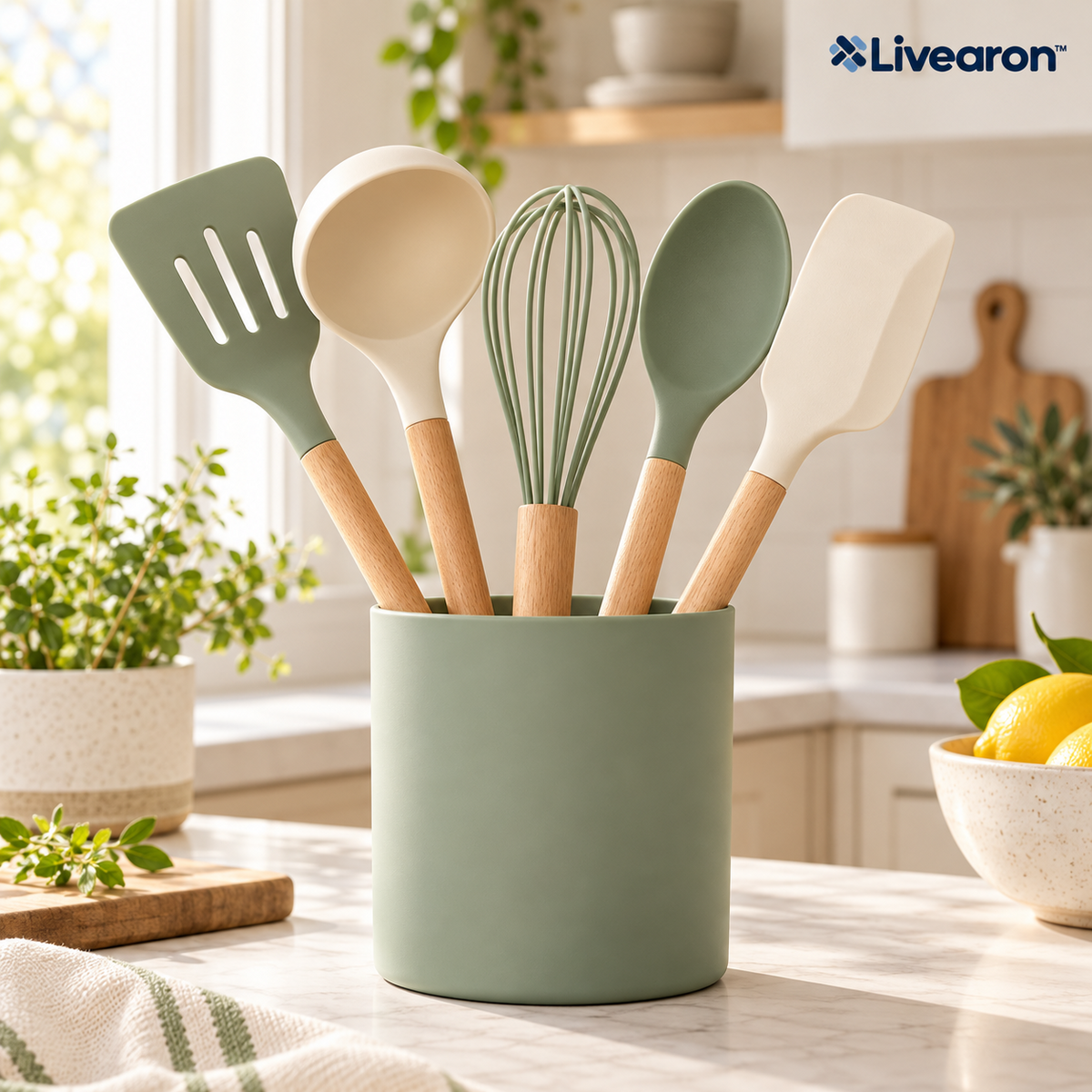 Livearon™ Sage Silicone Utensil Set