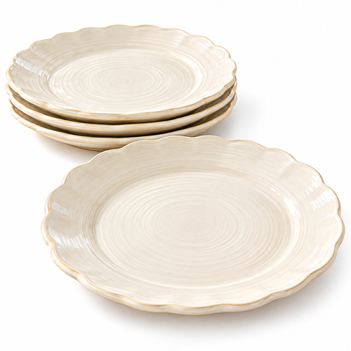 Livearon™ Cream Scalloped Dinner Plate Set