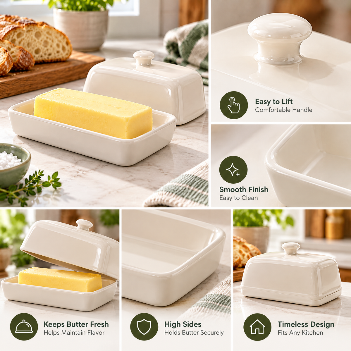 Livearon™ Cream Ceramic Butter Dish