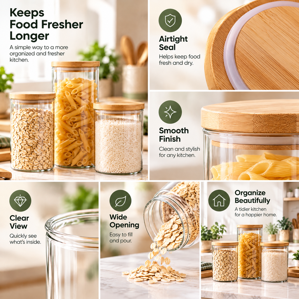 Livearon™ Wood-Lid Glass Storage Jar Set