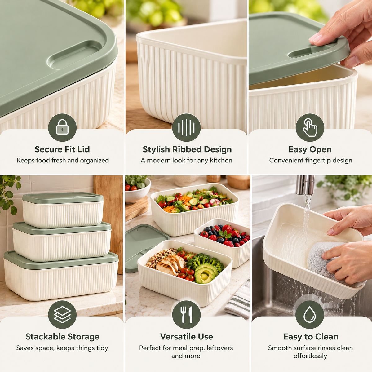 Livearon™ Sage-Lid Kitchen Storage Box Set