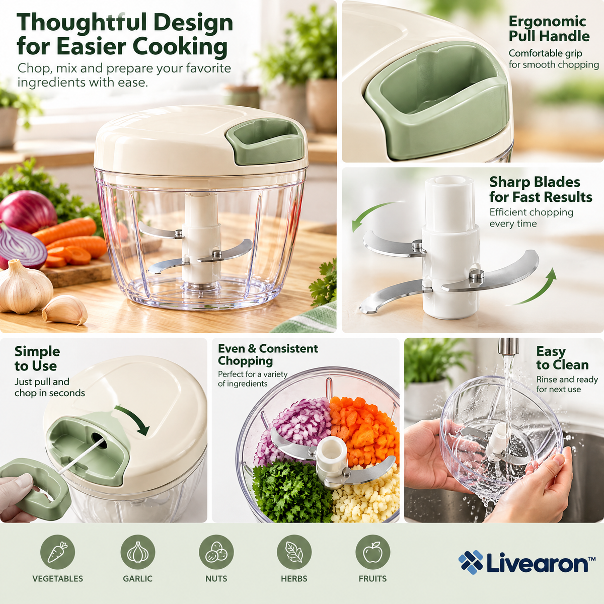 Livearon™ Pull-Cord Food Chopper