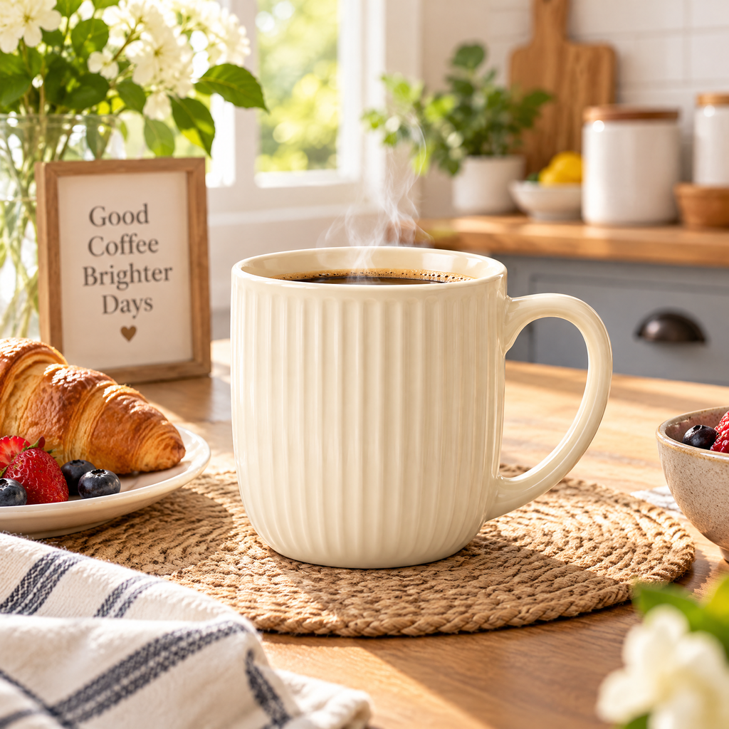 Livearon™ Cream Ribbed Coffee Mug