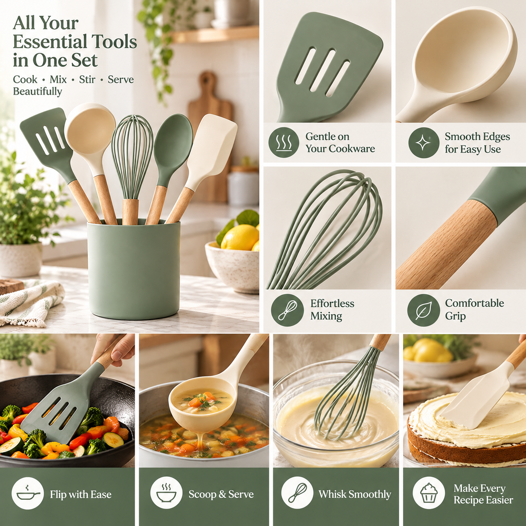 Livearon™ Sage Silicone Utensil Set