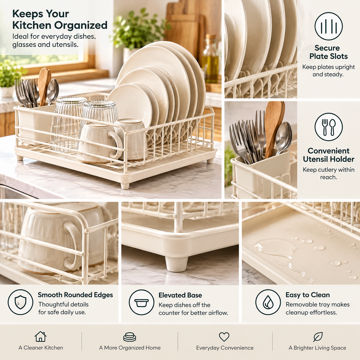 Livearon™ Cream Dish Drying Rack