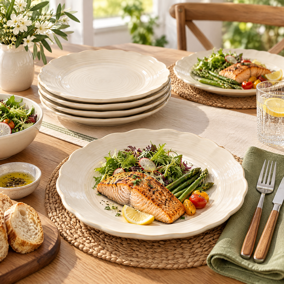 Livearon™ Cream Scalloped Dinner Plate Set