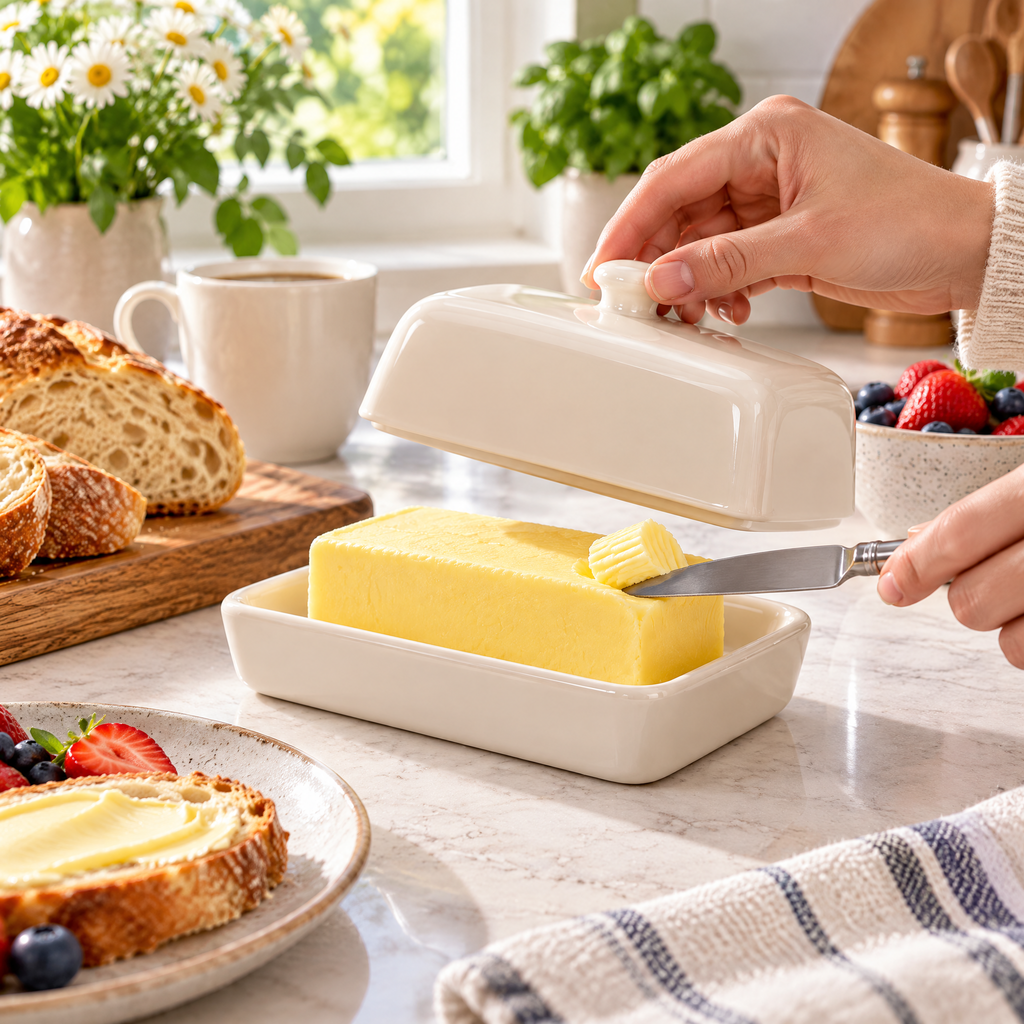 Livearon™ Cream Ceramic Butter Dish