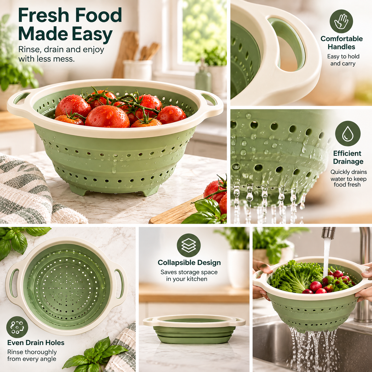 Livearon™ Sage Collapsible Colander