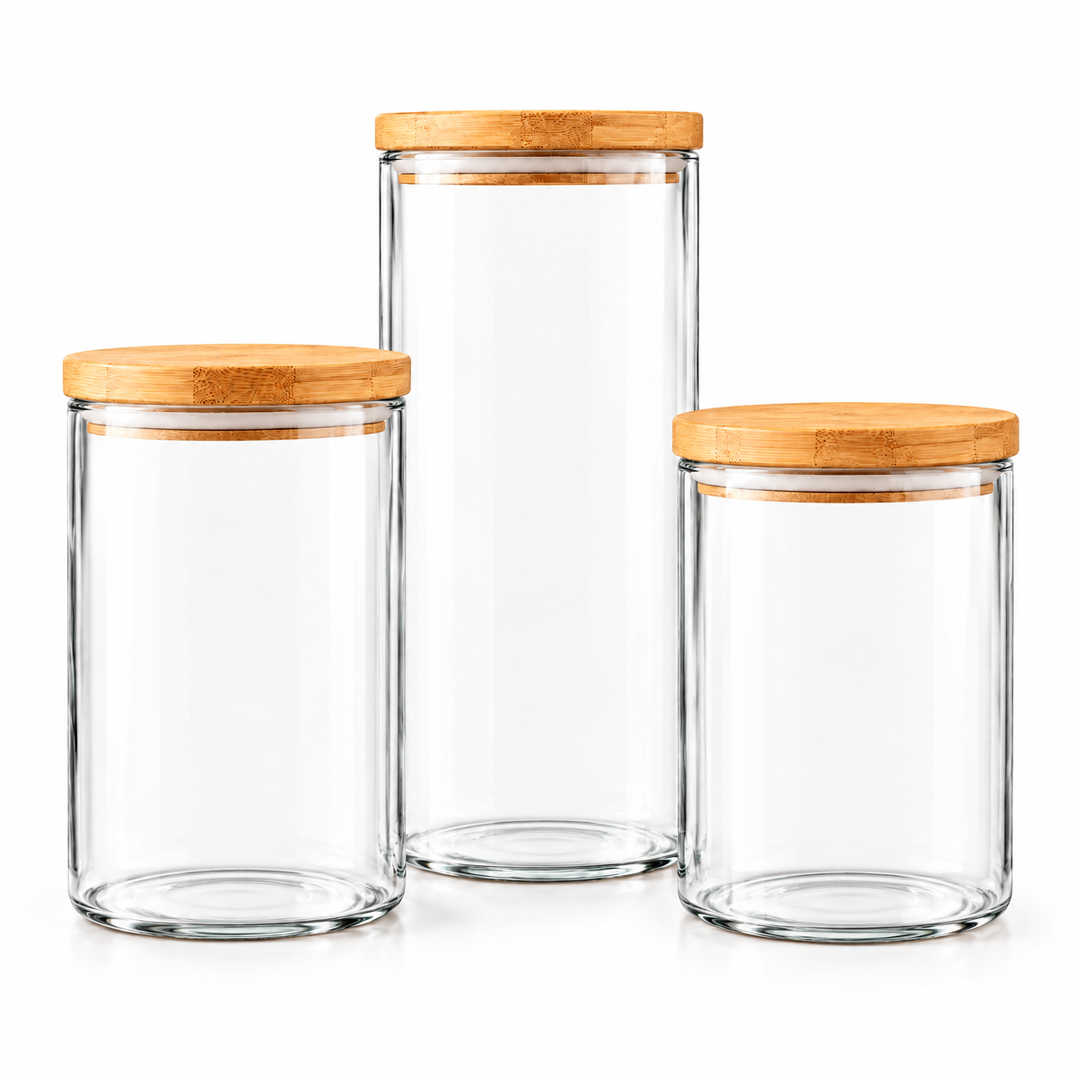 Livearon™ Wood-Lid Glass Storage Jar Set